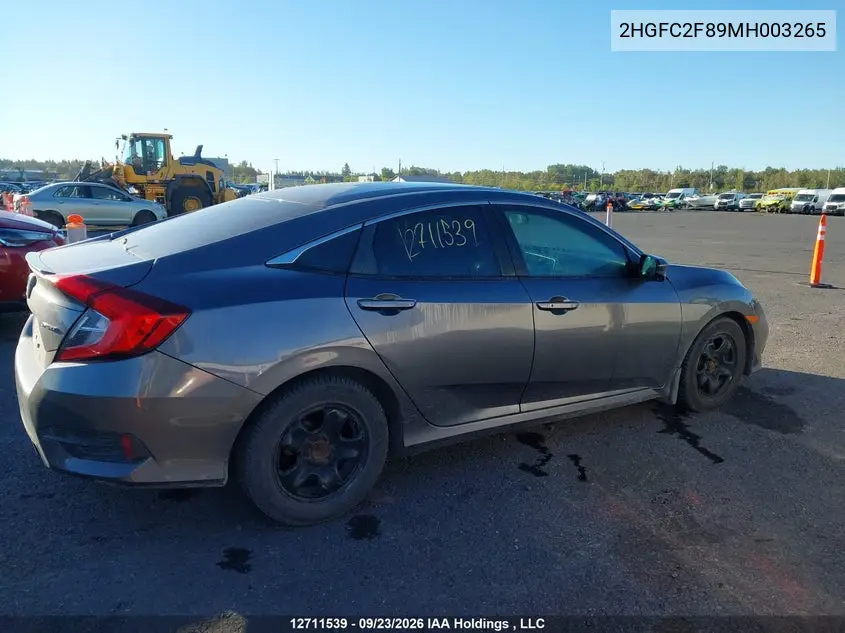 2021 HONDA CIVIC VIN 2HGFC2F89MH003265 — фото 12