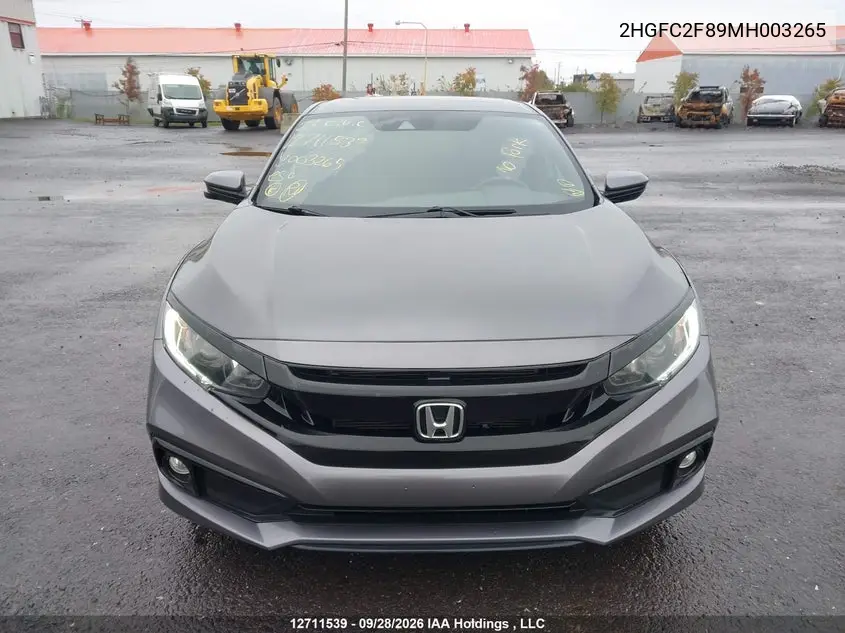 2021 HONDA CIVIC VIN 2HGFC2F89MH003265 — фото 13