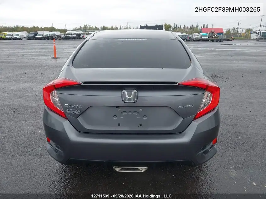 2021 HONDA CIVIC VIN 2HGFC2F89MH003265 — фото 17