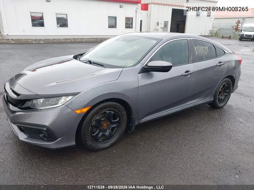 2021 HONDA CIVIC VIN 2HGFC2F89MH003265 — фото 2