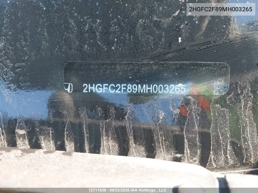 2021 HONDA CIVIC VIN 2HGFC2F89MH003265 — фото 20