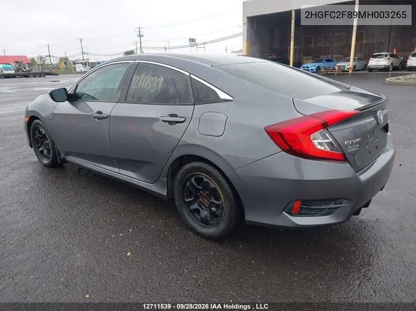 2021 HONDA CIVIC VIN 2HGFC2F89MH003265 — фото 3