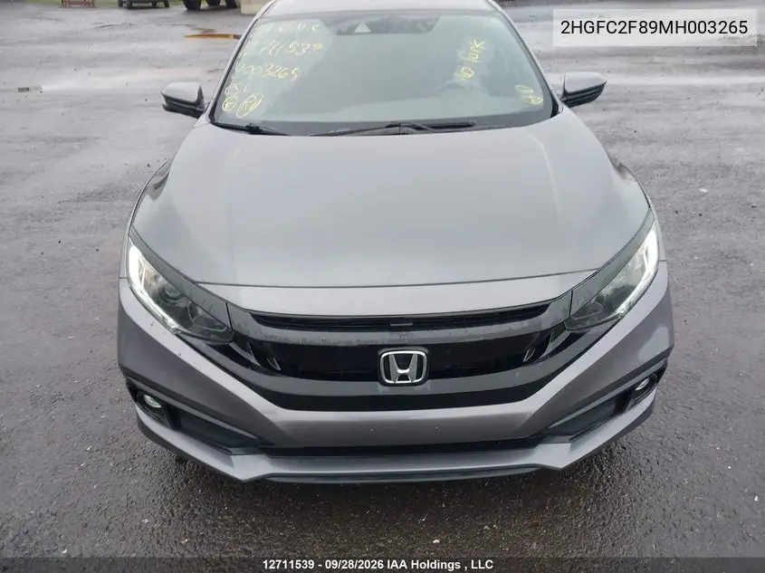 2021 HONDA CIVIC VIN 2HGFC2F89MH003265 — фото 6