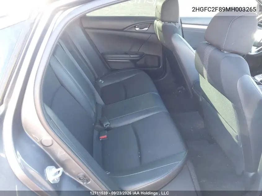 2021 HONDA CIVIC VIN 2HGFC2F89MH003265 — фото 8