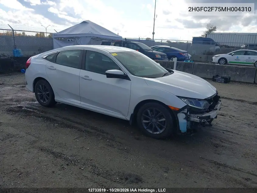 HONDA CIVIC 2021, VIN 2HGFC2F75MH004310