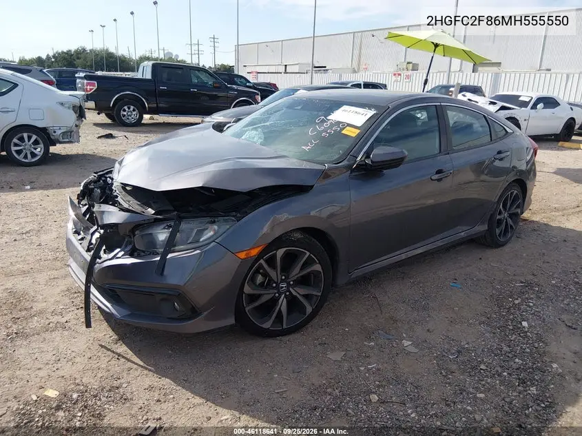 2021 HONDA CIVIC VIN 2HGFC2F86MH555550 — фото 2