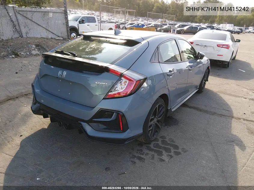 2021 HONDA CIVIC VIN SHHFK7H41MU415242 — фото 4