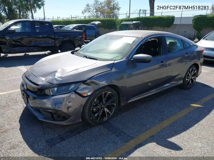 2021 HONDA CIVIC VIN 2HGFC2F87MH518281 — фото 2