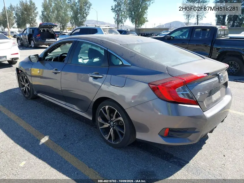 2021 HONDA CIVIC VIN 2HGFC2F87MH518281 — фото 3