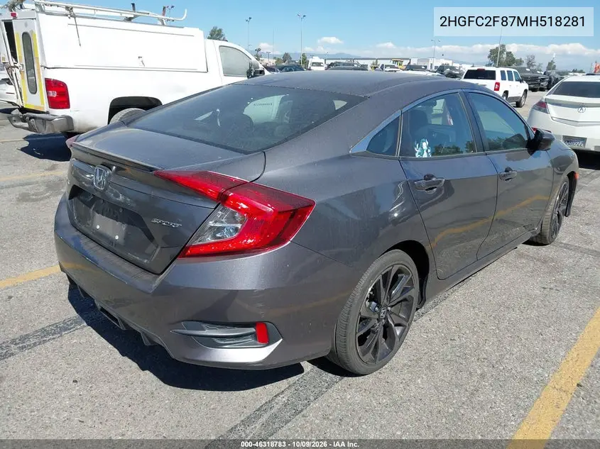 2021 HONDA CIVIC VIN 2HGFC2F87MH518281 — фото 4