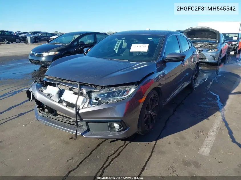 2021 HONDA CIVIC VIN 2HGFC2F81MH545542 — фото 2