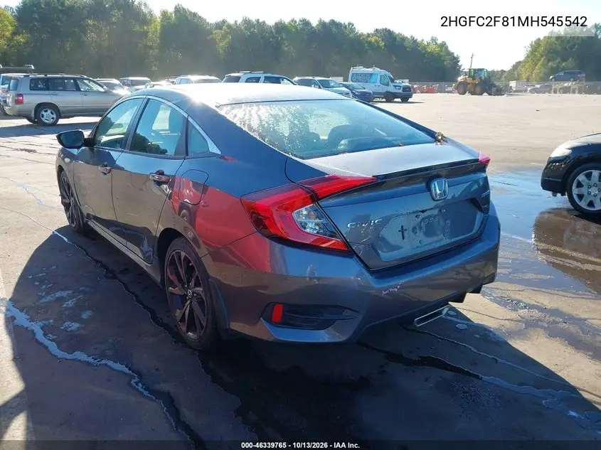2021 HONDA CIVIC VIN 2HGFC2F81MH545542 — фото 3