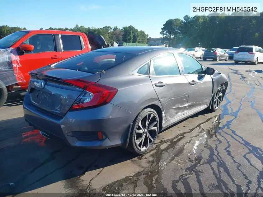 2021 HONDA CIVIC VIN 2HGFC2F81MH545542 — фото 4