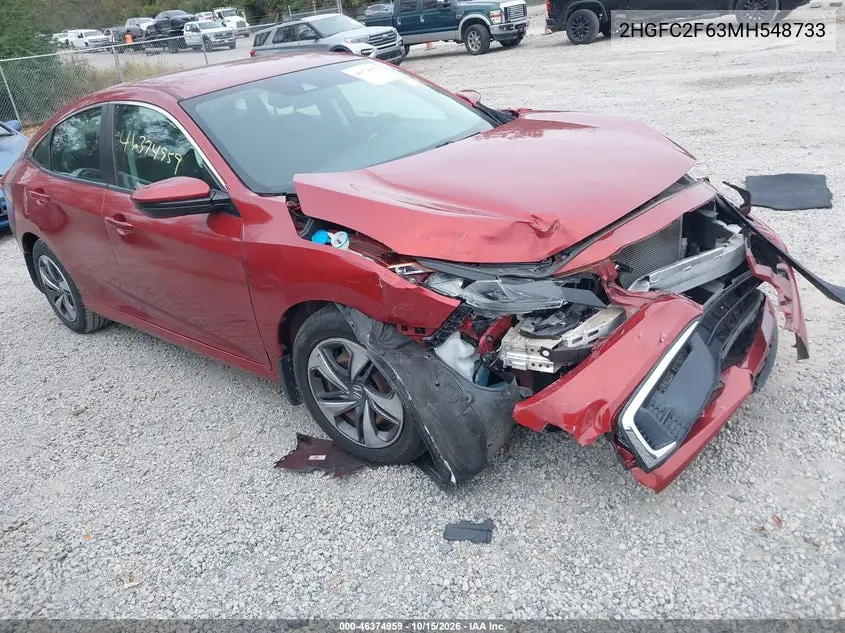 HONDA CIVIC 2021, VIN 2HGFC2F63MH548733
