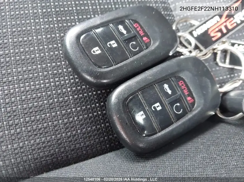 2022 HONDA CIVIC VIN 2HGFE2F22NH113310 — фото 11