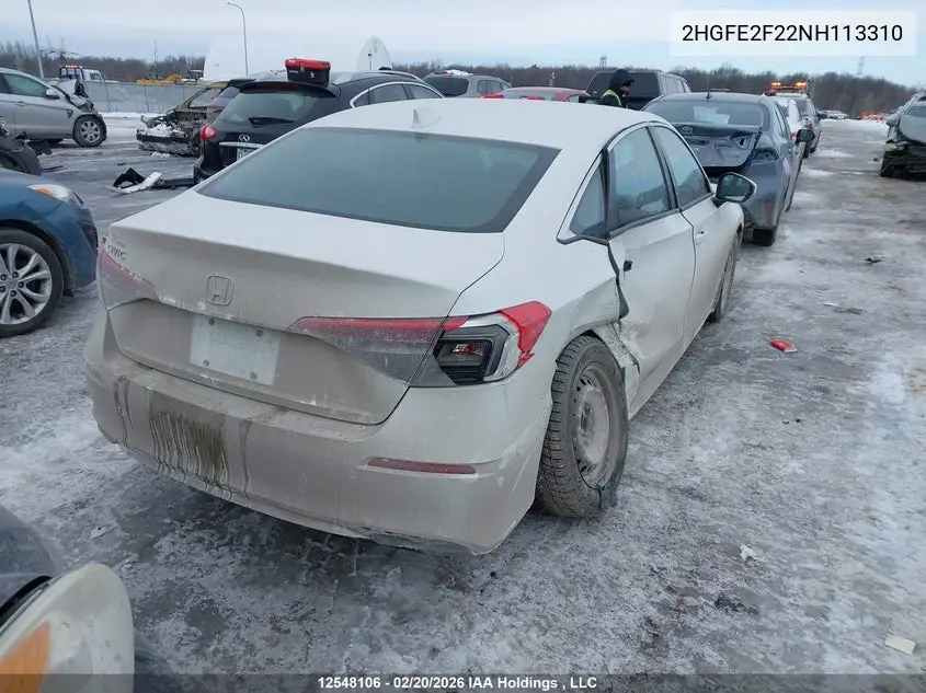 2022 HONDA CIVIC VIN 2HGFE2F22NH113310 — фото 4