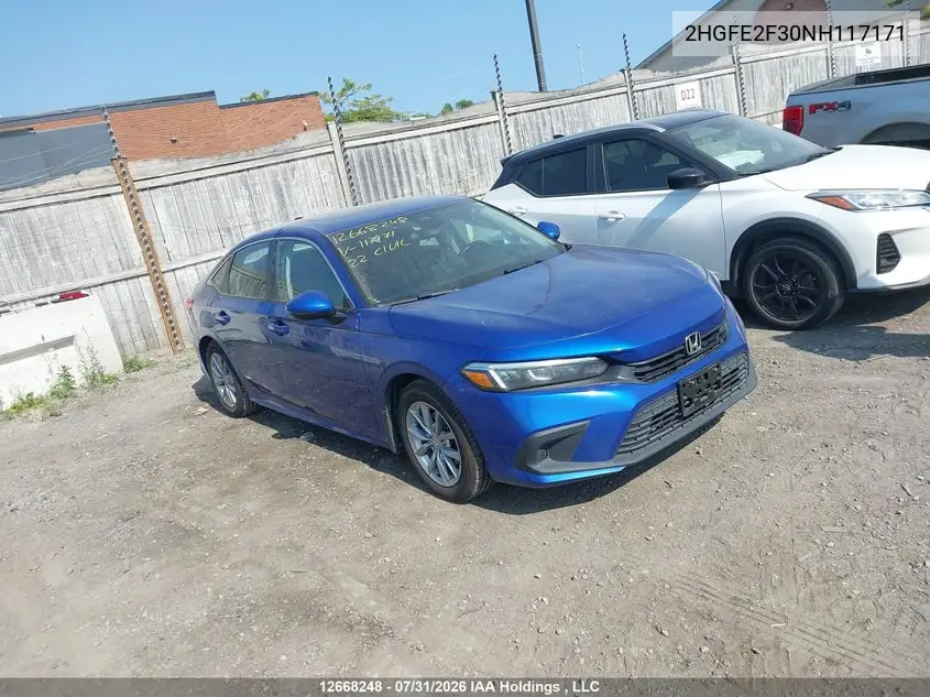 HONDA CIVIC 2022, VIN 2HGFE2F30NH117171