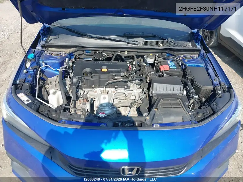2022 HONDA CIVIC VIN 2HGFE2F30NH117171 — фото 10