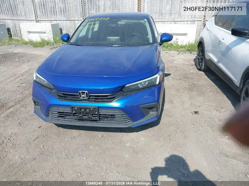2022 HONDA CIVIC VIN 2HGFE2F30NH117171 — фото 12