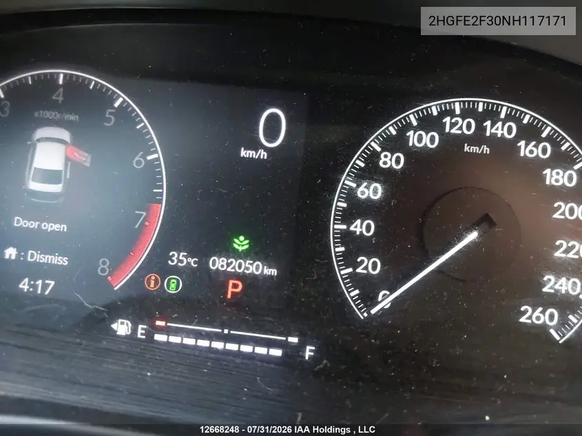 2022 HONDA CIVIC VIN 2HGFE2F30NH117171 — фото 15