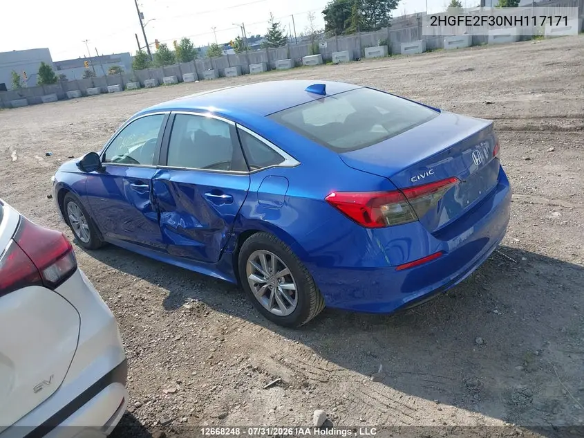 2022 HONDA CIVIC VIN 2HGFE2F30NH117171 — фото 3