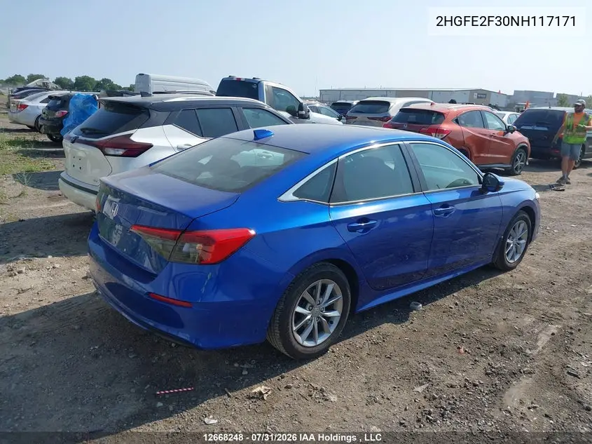 2022 HONDA CIVIC VIN 2HGFE2F30NH117171 — фото 4