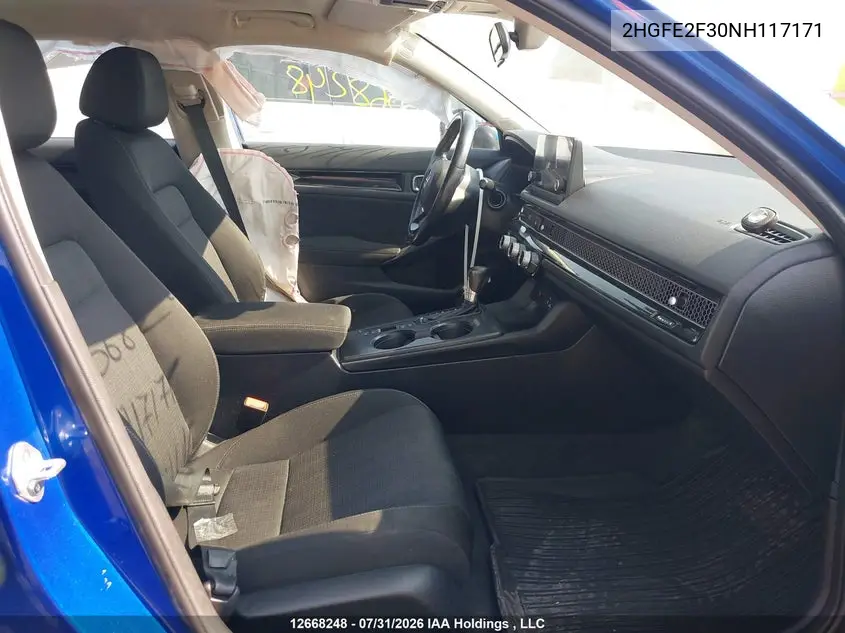 2022 HONDA CIVIC VIN 2HGFE2F30NH117171 — фото 5