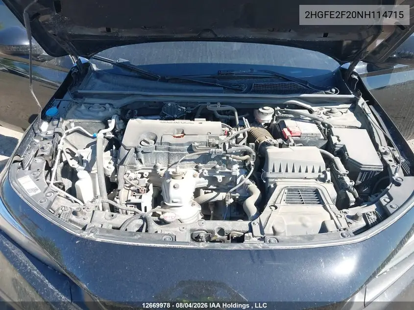 2022 HONDA CIVIC VIN 2HGFE2F20NH114715 — фото 10