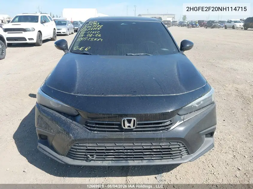 2022 HONDA CIVIC VIN 2HGFE2F20NH114715 — фото 12