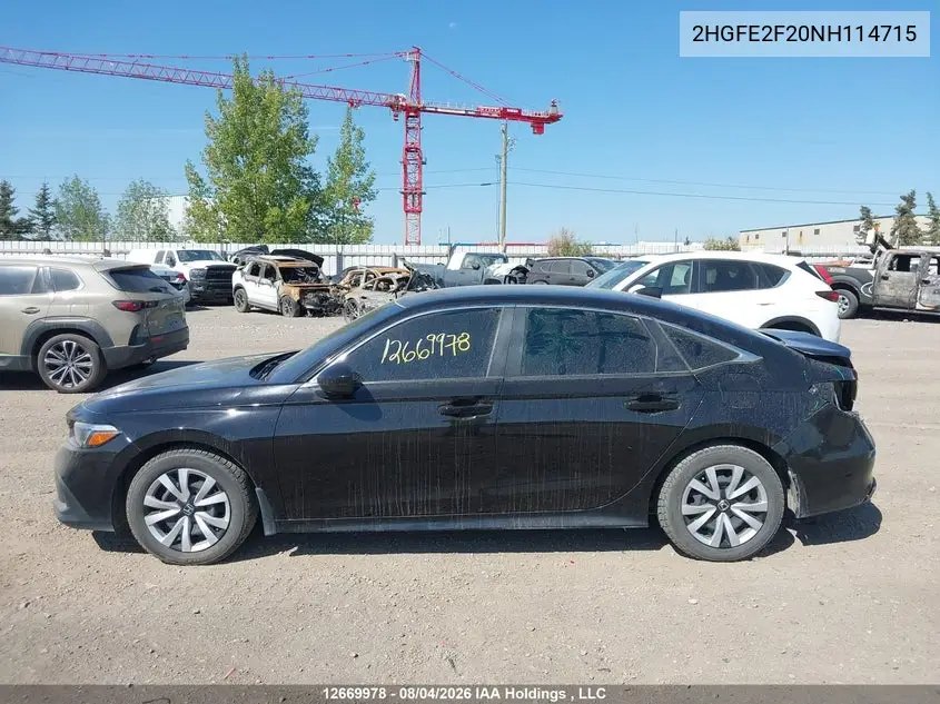 2022 HONDA CIVIC VIN 2HGFE2F20NH114715 — фото 14