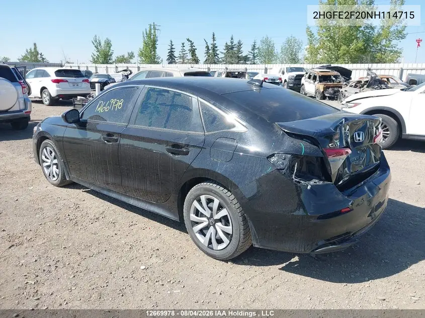 2022 HONDA CIVIC VIN 2HGFE2F20NH114715 — фото 3