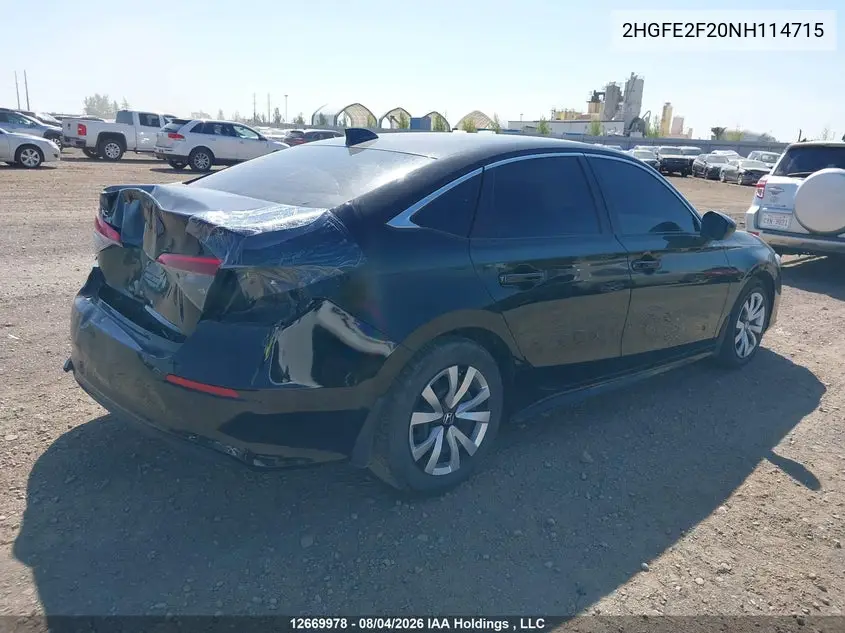 2022 HONDA CIVIC VIN 2HGFE2F20NH114715 — фото 4