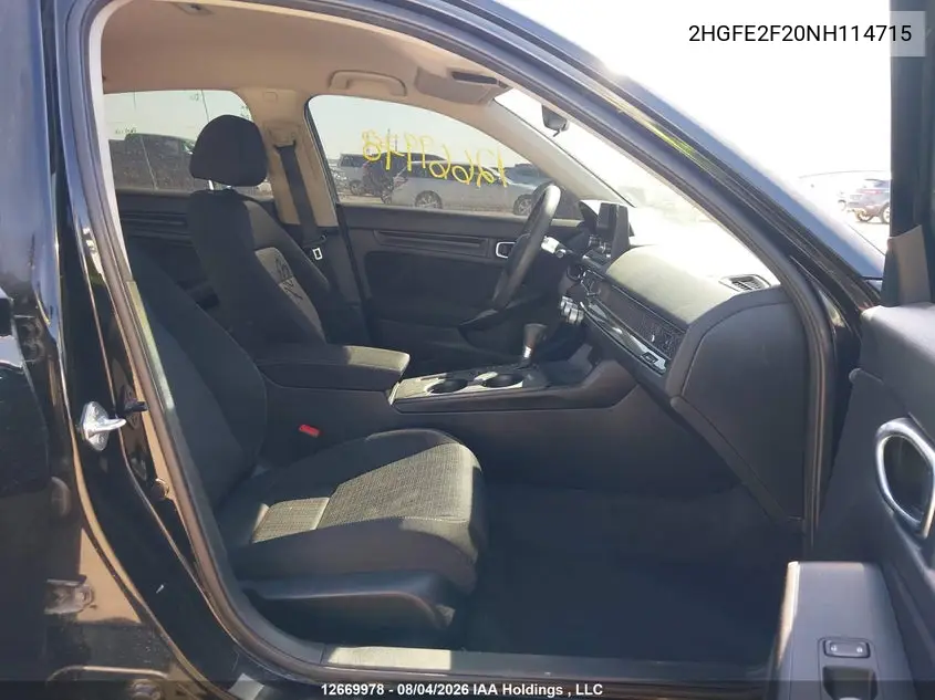 2022 HONDA CIVIC VIN 2HGFE2F20NH114715 — фото 5