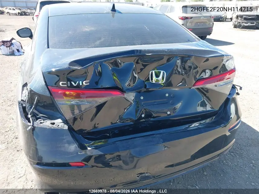 2022 HONDA CIVIC VIN 2HGFE2F20NH114715 — фото 6