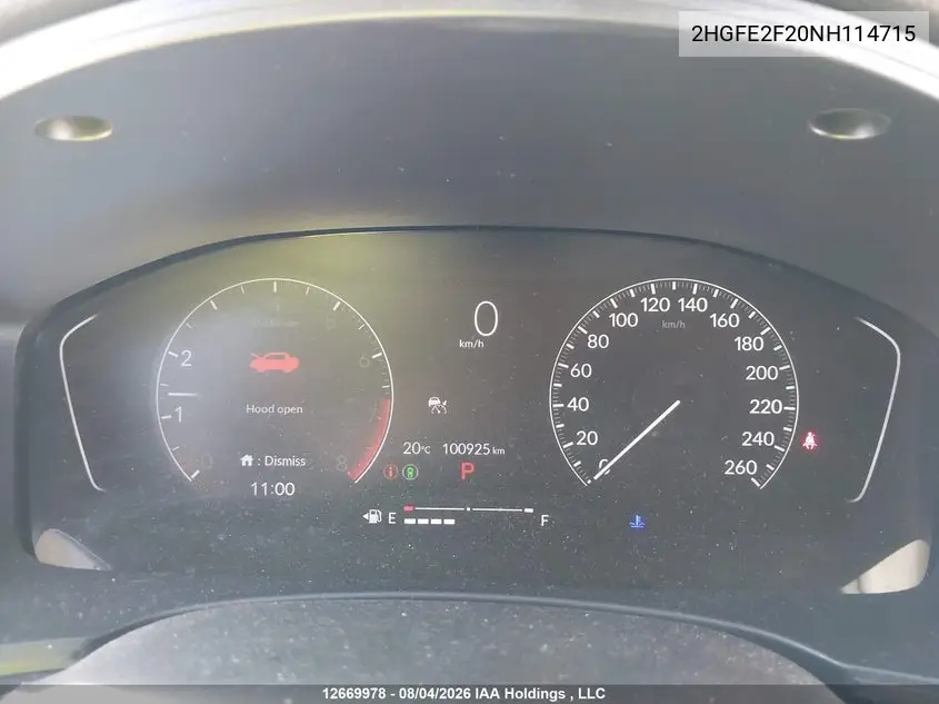 2022 HONDA CIVIC VIN 2HGFE2F20NH114715 — фото 7