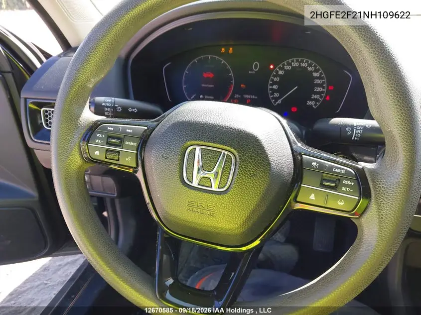 2022 HONDA CIVIC VIN 2HGFE2F21NH109622 — фото 18