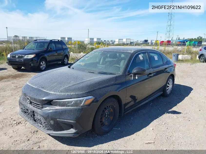 2022 HONDA CIVIC VIN 2HGFE2F21NH109622 — фото 2