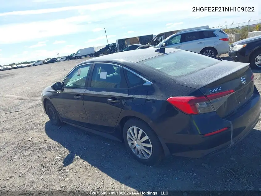 2022 HONDA CIVIC VIN 2HGFE2F21NH109622 — фото 3