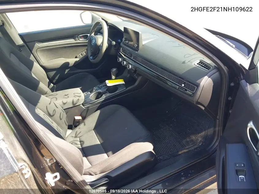 2022 HONDA CIVIC VIN 2HGFE2F21NH109622 — фото 5