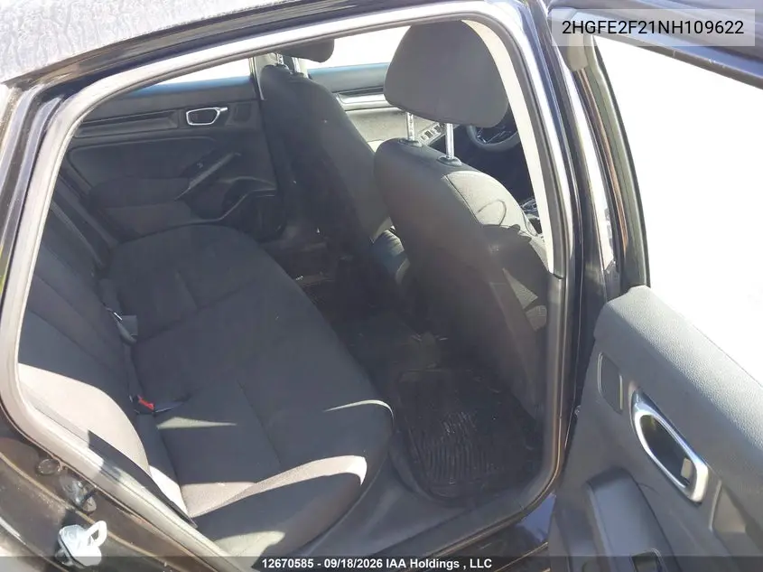 2022 HONDA CIVIC VIN 2HGFE2F21NH109622 — фото 8