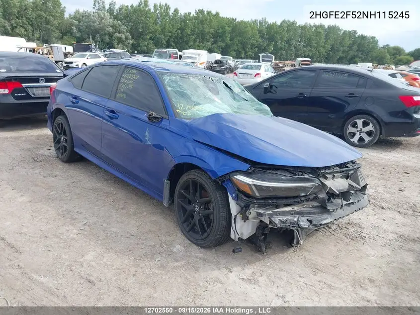 HONDA CIVIC 2022, VIN 2HGFE2F52NH115245