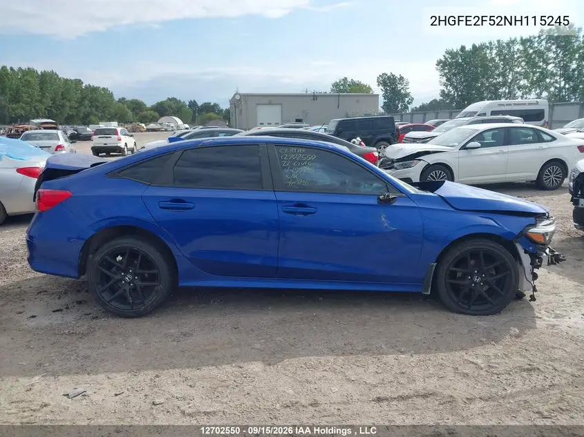 2022 HONDA CIVIC VIN 2HGFE2F52NH115245 — фото 12
