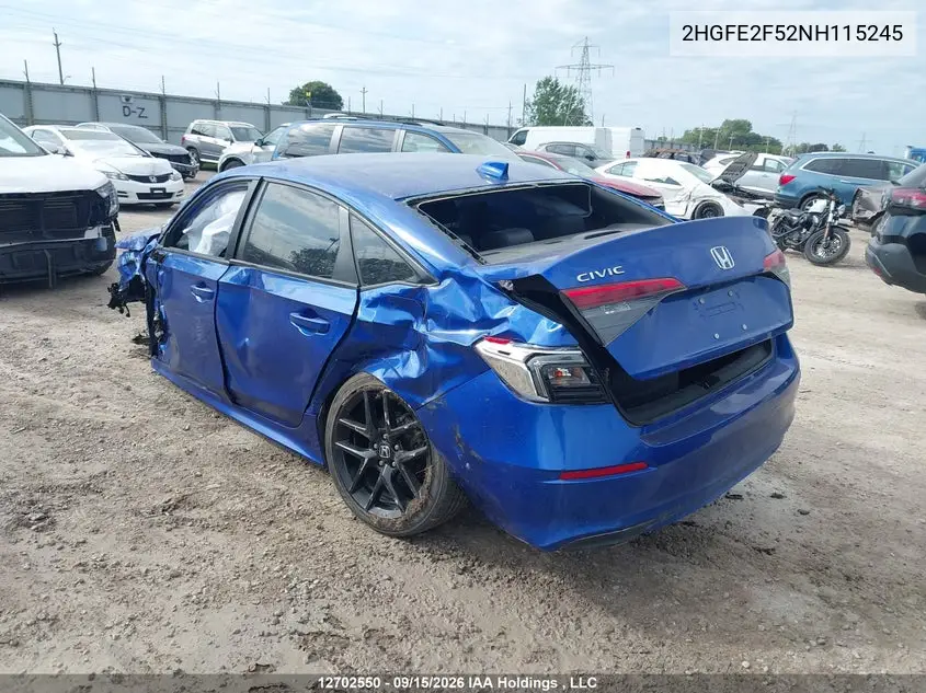 2022 HONDA CIVIC VIN 2HGFE2F52NH115245 — фото 3