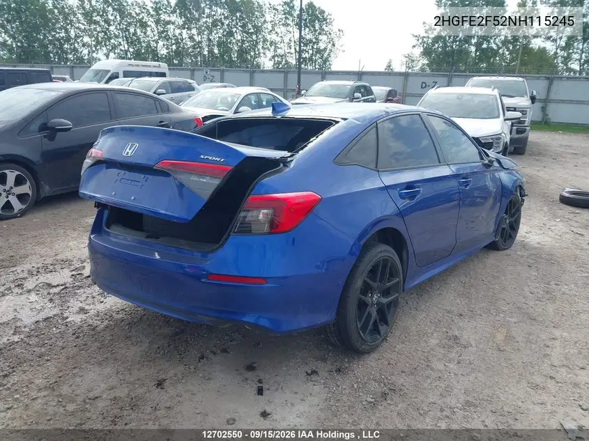 2022 HONDA CIVIC VIN 2HGFE2F52NH115245 — фото 4