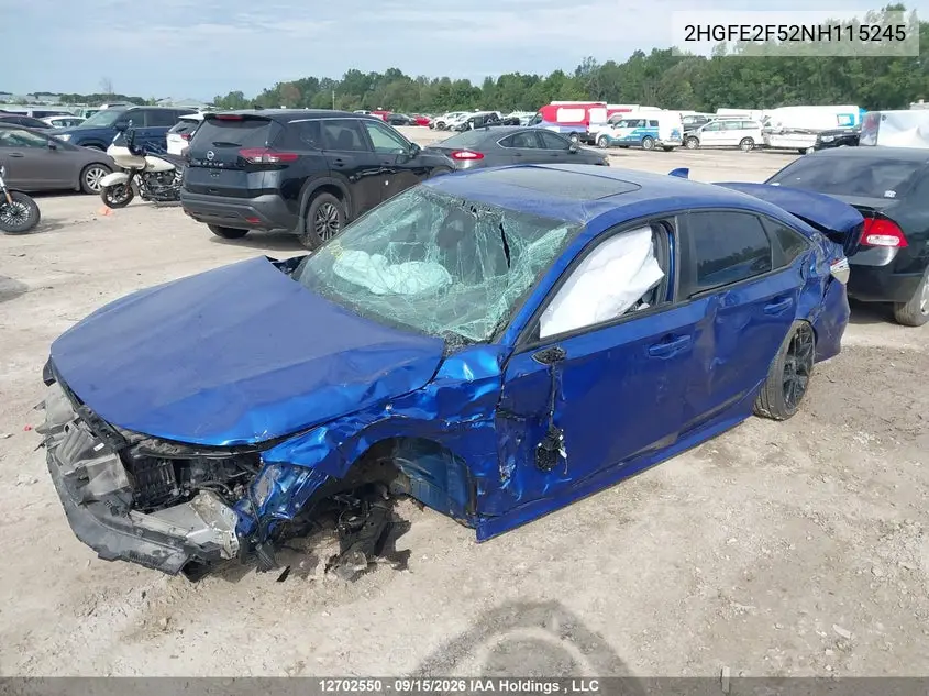 2022 HONDA CIVIC VIN 2HGFE2F52NH115245 — фото 6