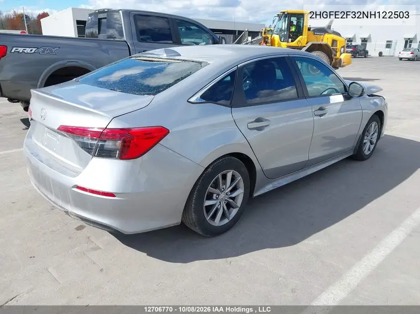 2022 HONDA CIVIC VIN 2HGFE2F32NH122503 — фото 4