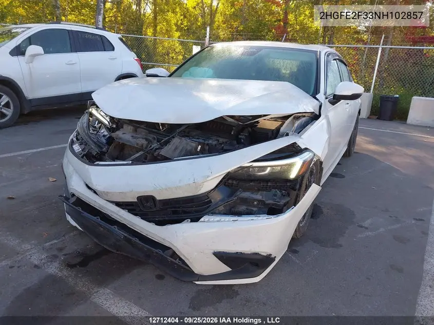 2022 HONDA CIVIC VIN 2HGFE2F33NH102857 — фото 2