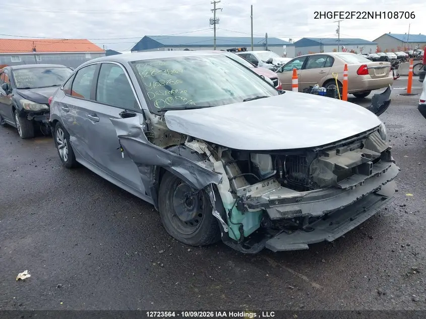 HONDA CIVIC 2022, VIN 2HGFE2F22NH108706