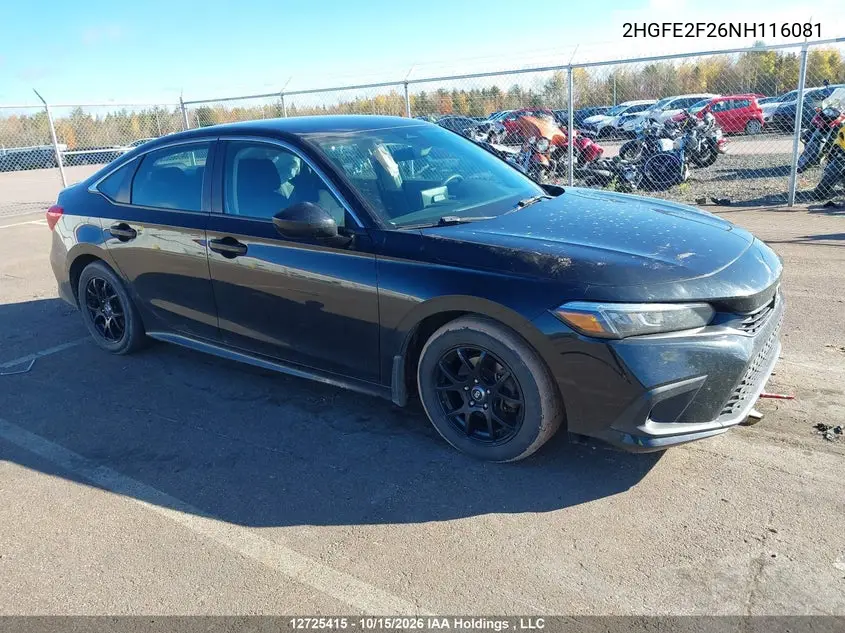 HONDA CIVIC 2022, VIN 2HGFE2F26NH116081
