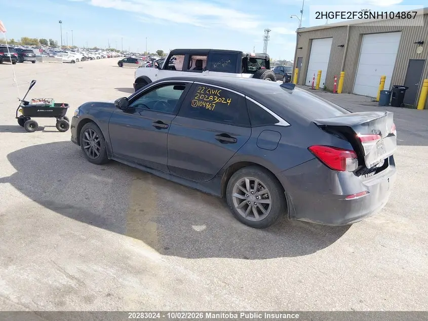 2022 HONDA CIVIC VIN 2HGFE2F35NH104867 — фото 3
